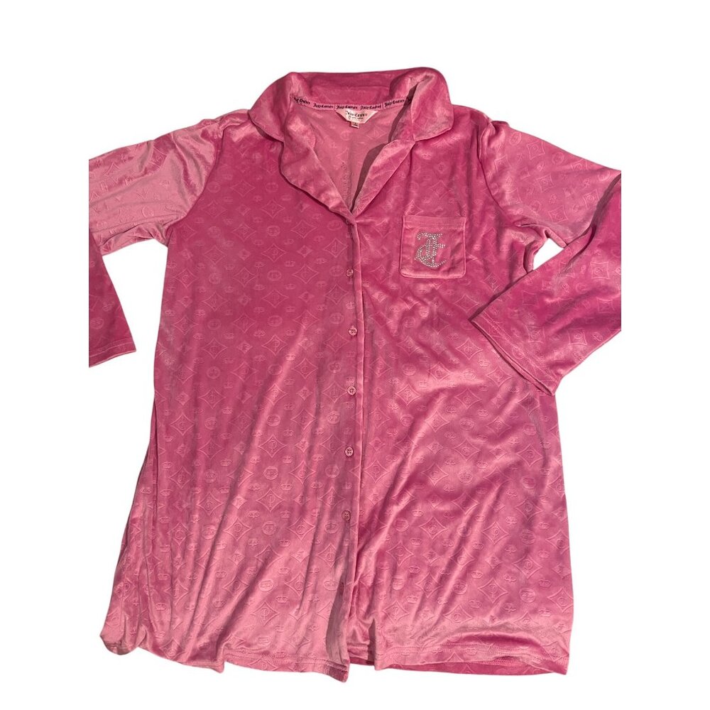 New Juicy Couture  Women's Velvet Sleepwear Button Down Color Pink sz Lg